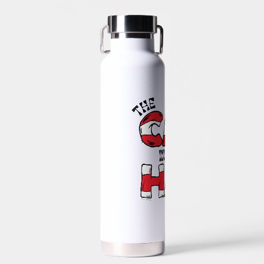 帽子の中の猫 | レッド&ホワイトストライプの文字 ウォーターボトル (正面)