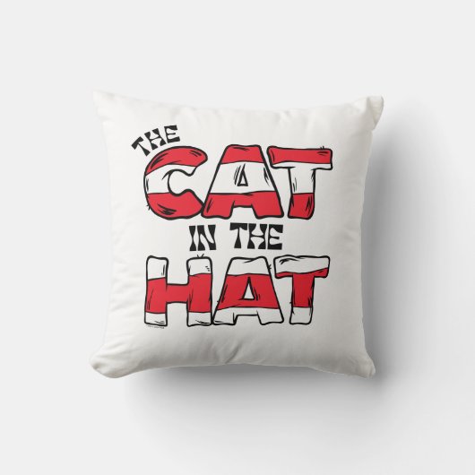 帽子の中の猫 | レッド&ホワイトストライプの文字 クッション (正面)