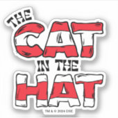 帽子の中の猫 | レッド&ホワイトストライプの文字 シール (正面)