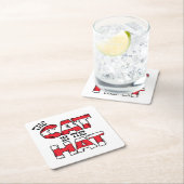 帽子の中の猫 | レッド&ホワイトストライプの文字 スクエアペーパーコースター (インサイチュ)