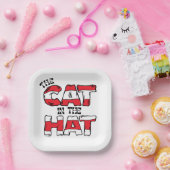 帽子の中の猫 | レッド&ホワイトストライプの文字 ペーパープレート (パーティー)