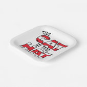 帽子の中の猫 | レッド&ホワイトストライプの文字 ペーパープレート (傾斜あり)