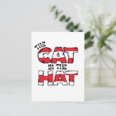 帽子の中の猫 | レッド&ホワイトストライプの文字 ポストカード (スタンド正面)
