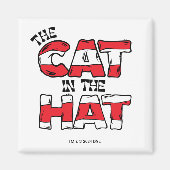 帽子の中の猫 | レッド&ホワイトストライプの文字 マグネット (正面)