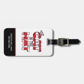 帽子の中の猫 | レッド&ホワイトストライプの文字 ラゲッジタグ (正面横)