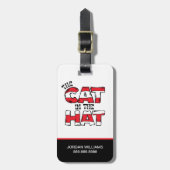 帽子の中の猫 | レッド&ホワイトストライプの文字 ラゲッジタグ (正面縦)