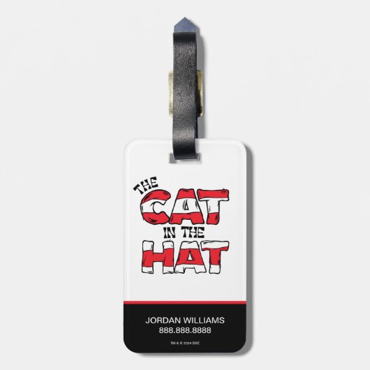 帽子の中の猫 | レッド&ホワイトストライプの文字 ラゲッジタグ (裏面縦)