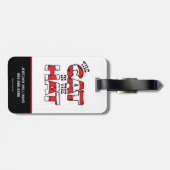 帽子の中の猫 | レッド&ホワイトストライプの文字 ラゲッジタグ (裏面横)