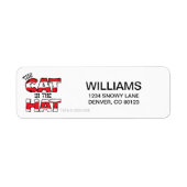 帽子の中の猫 | レッド&ホワイトストライプの文字 ラベル (正面)