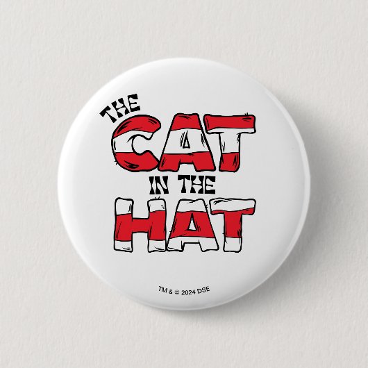 帽子の中の猫 | レッド&ホワイトストライプの文字 缶バッジ (正面)