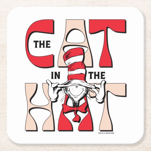帽子の中の猫 | 帽子間抜けをかぶった猫 スクエアペーパーコースター (正面)