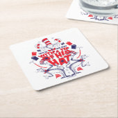 帽子の中の猫| 彼は帽子の先端を持って行ってしまった スクエアペーパーコースター (アングル)