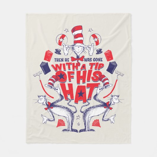 帽子の中の猫| 彼は帽子の先端を持って行ってしまった フリースブランケット (正面)