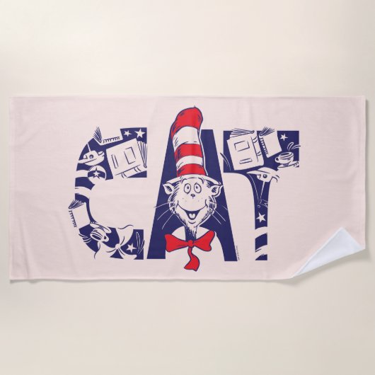 帽子の中の猫 | 猫顔文字 ビーチタオル (正面)