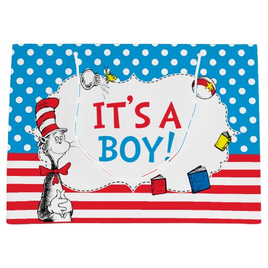 帽子の中の猫 |男の子の赤ちゃんシャワー ラージペーパーバッグ (正面)