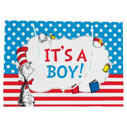 帽子の中の猫 |男の子の赤ちゃんシャワー ラージペーパーバッグ (裏面)