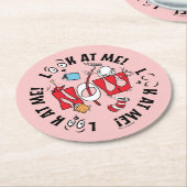 帽子の中の猫 | 私を見て！私を見て！ ラウンドペーパーコースター (アングル)