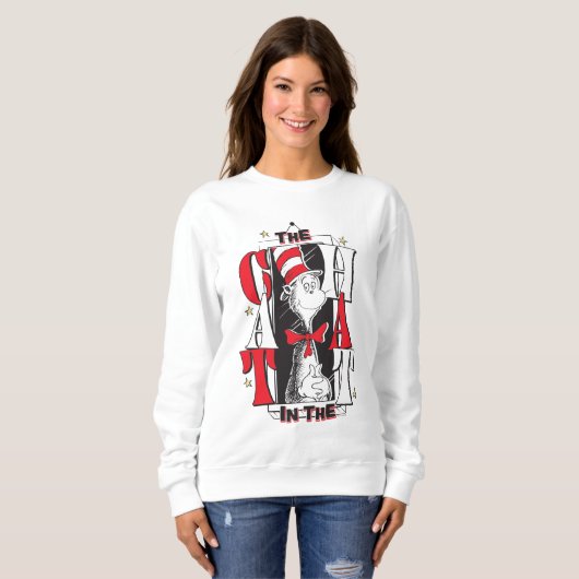 帽子の中の猫 | B&W文字 スウェットシャツ (正面フル)