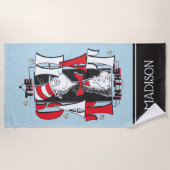 帽子の中の猫 | B&W文字 ビーチタオル (正面)