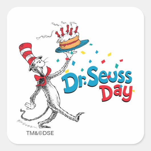 帽子の中の猫 | Dr. Seuss Day スクエアシール (正面)