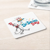 帽子の中の猫 | Dr. Seuss Day スクエアペーパーコースター (アングル)