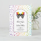 帽子の二つのgrooms虹の紙吹雪結婚ゲイ 招待状 (スタンド正面)