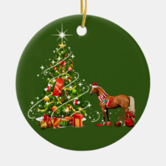 帽子の付いた馬のクリスマス セラミックオーナメント