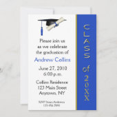 帽子の免状の青い金ゴールドの卒業の招待状 招待状 (正面)