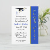 帽子の免状の青い金ゴールドの卒業の招待状 招待状 (スタンド正面)