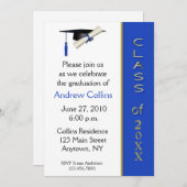 帽子の免状の青い金ゴールドの卒業の招待状 招待状 (正面/裏面)