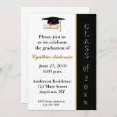 帽子の免状の黒の金ゴールドの卒業の招待状 招待状 (正面/裏面)