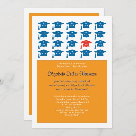 帽子の卒業の招待状 招待状 (正面/裏面)