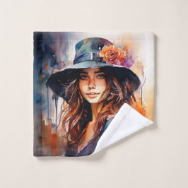 帽子の女：恵みのポートレート鮮やか ウォッシュタオル