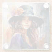 帽子の女：恵みのポートレート鮮やか ガラスコースター (裏面)