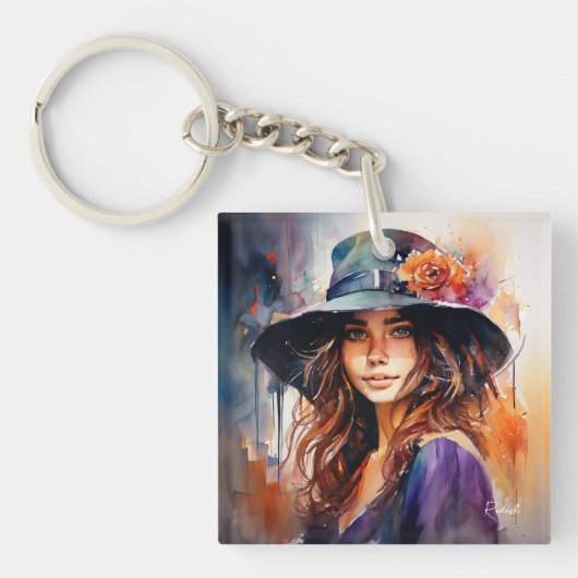 帽子の女：恵みのポートレート鮮やか キーホルダー (正面)