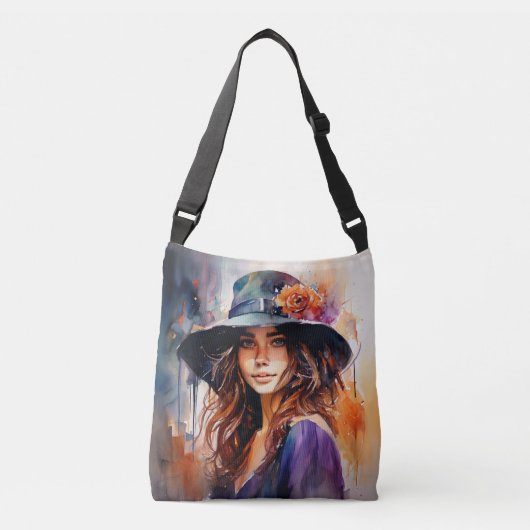 帽子の女：恵みのポートレート鮮やか クロスボディバッグ (正面)