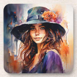 帽子の女：恵みのポートレート鮮やか コースター