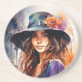 帽子の女：恵みのポートレート鮮やか コースター (正面)