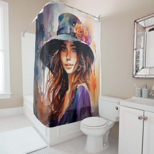 帽子の女:恵みのポートレート鮮やか シャワーカーテン (インサイチュ)