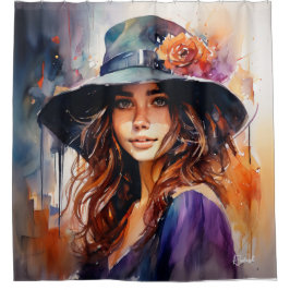 帽子の女：恵みのポートレート鮮やか シャワーカーテン
