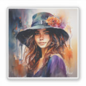 帽子の女：恵みのポートレート鮮やか シール (正面)