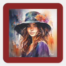 帽子の女：恵みのポートレート鮮やか スクエアシール