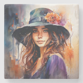 帽子の女：恵みのポートレート鮮やか ストーンコースター