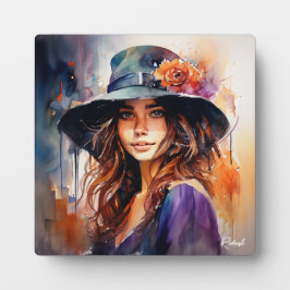 帽子の女：恵みのポートレート鮮やか フォトプラーク