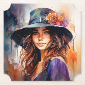 帽子の女：恵みのポートレート鮮やか ペーパーコースター (正面)