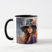 帽子の女:恵みのポートレート鮮やか マグカップ (左)