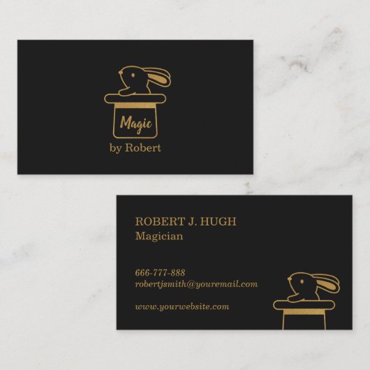 帽子の手品師のフェイクな金ゴールドの魔法のバニー 名刺 (正面/裏面)