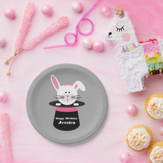 帽子の手品師の誕生日-ピンクのウサギ ペーパープレート (パーティー)