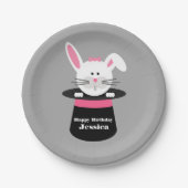 帽子の手品師の誕生日-ピンクのウサギ ペーパープレート (正面)