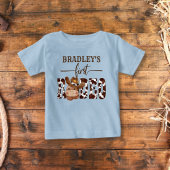 帽子の最初のロデオ牛のパターンかわいいベビー馬 ベビーTシャツ